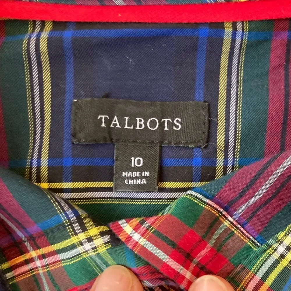 Talbot's Classic Shirt Scenic Plaid Size 10 Classic Career Office Preppy